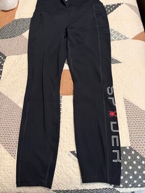 Spyder Black Leggings with White and Red Logo Size M
